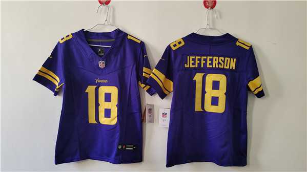 Womens Minnesota Vikings #18 Justin Jefferson Purple Color Rush F.U.S.E. Limited Football Stitched Jersey(Run Small)